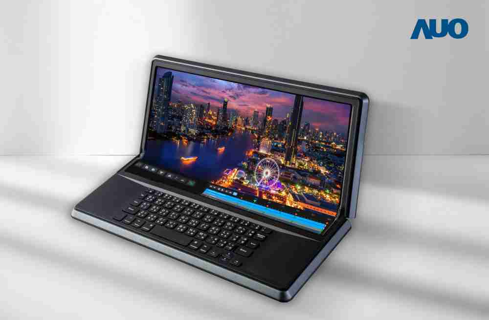 菠菜论坛14.6吋Micro LED折迭显示屏幕，，，搭配半径4mm的弯折绞炼，，，以及高画素、、、、高亮度、、、高对比度的显示技术特点，，，即便在大视角下仍保有绝佳色相与亮度